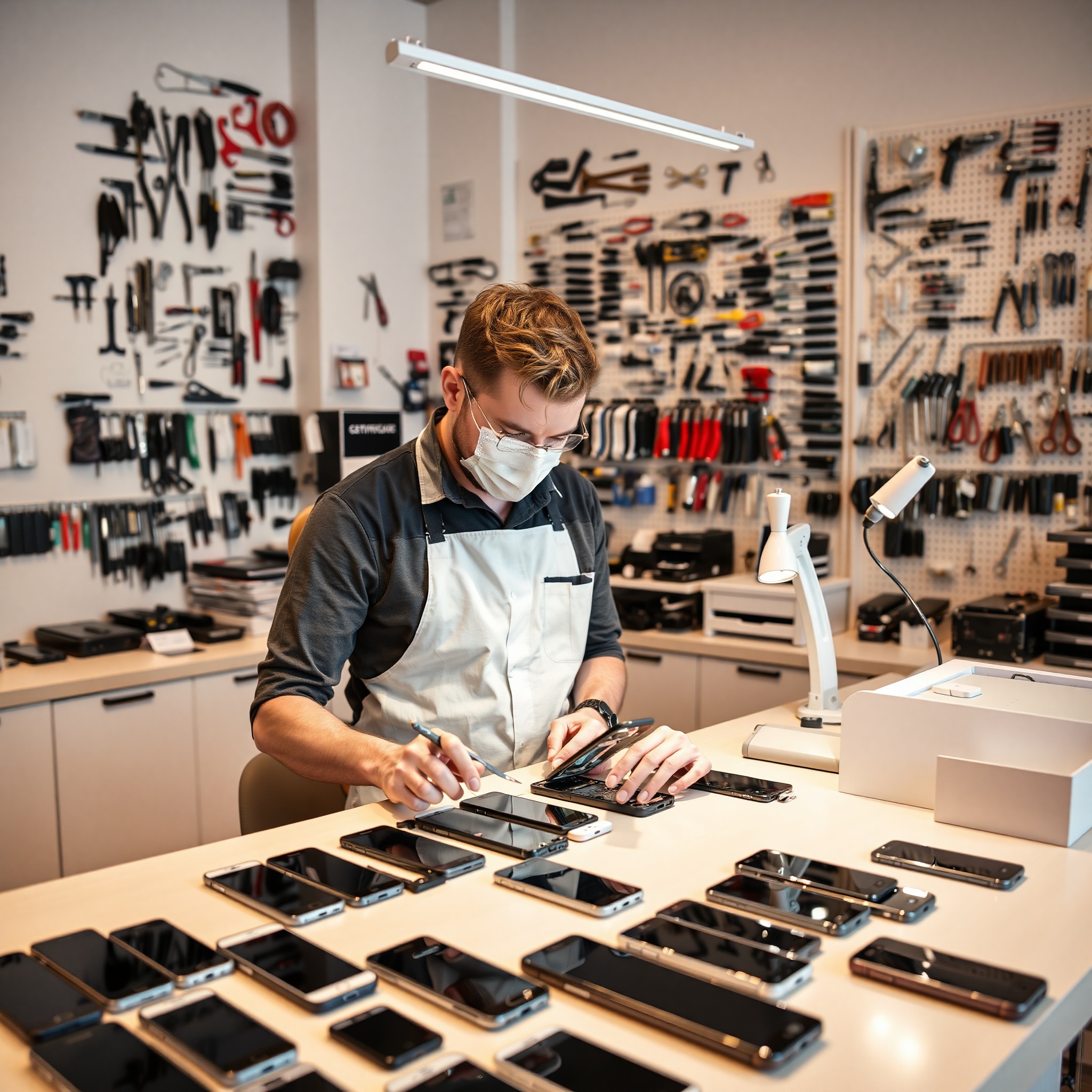 Certified phone repair technician working at professional service center in Poland