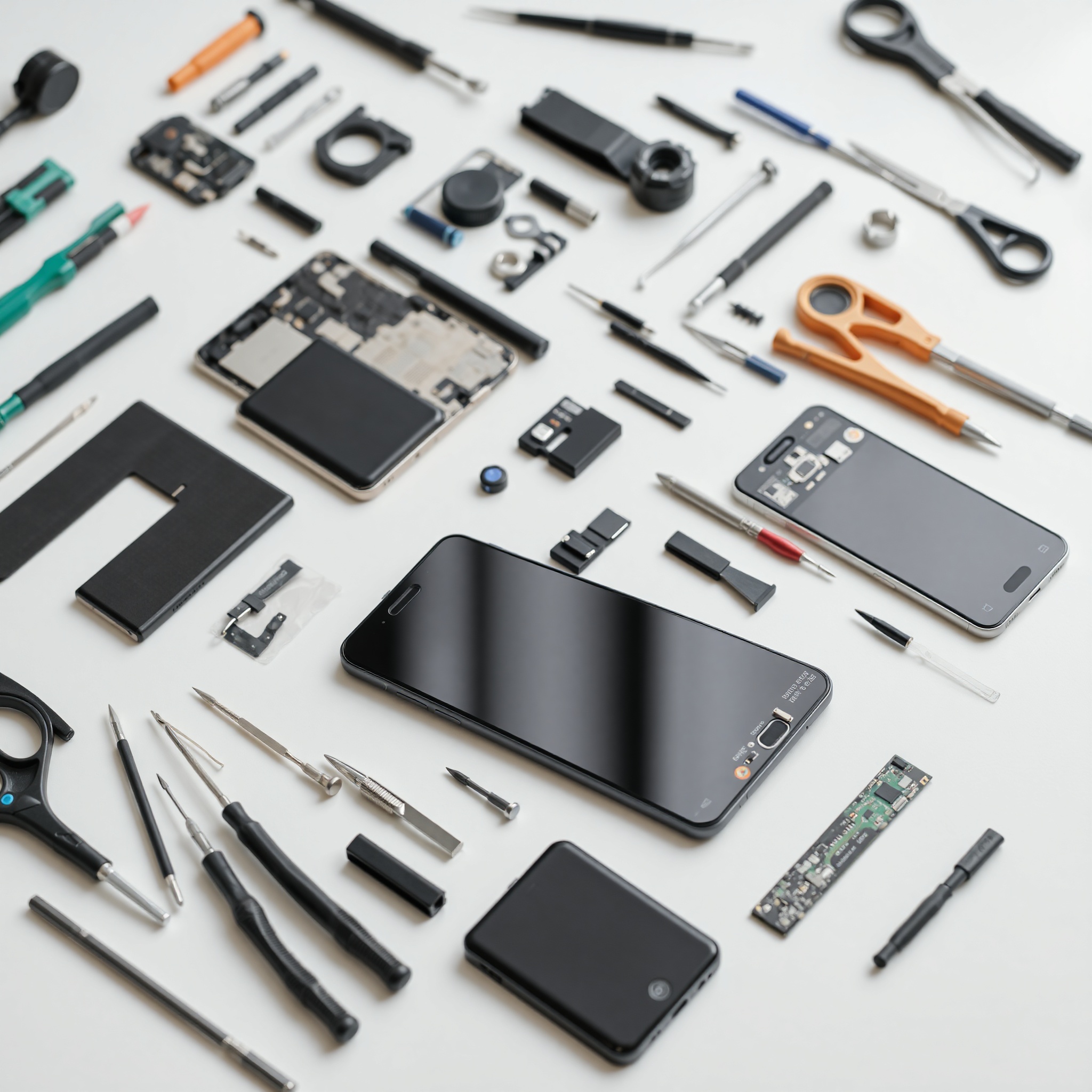 Complete smartphone repair toolkit with organized specialized tools and components